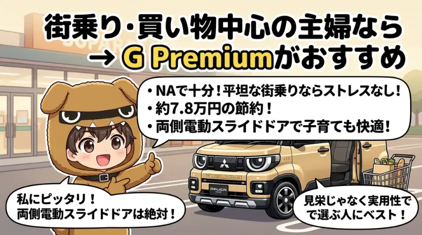 街乗り・買い物中心の主婦なら → G Premiumがおすすめ