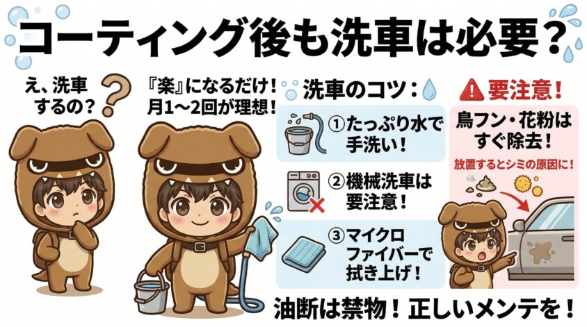 コーティング後も洗車は必要？正しいメンテナンスの仕方