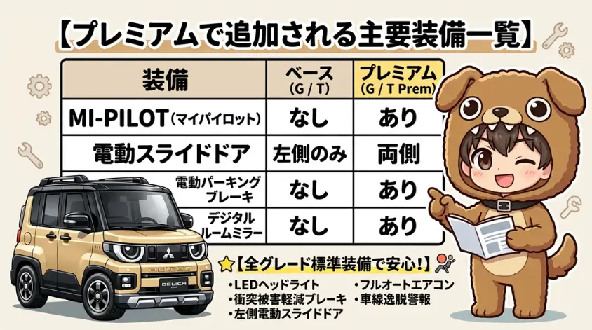 プレミアムで追加される主要装備一覧