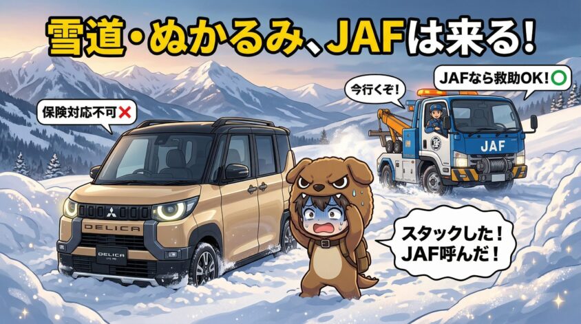 雪道・ぬかるみ・自然災害にはJAFしか対応しない