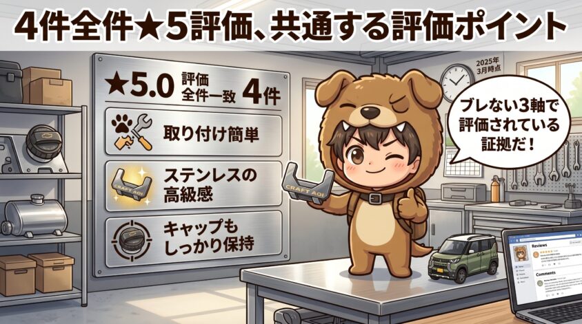 4件全件★5評価、共通する評価ポイント