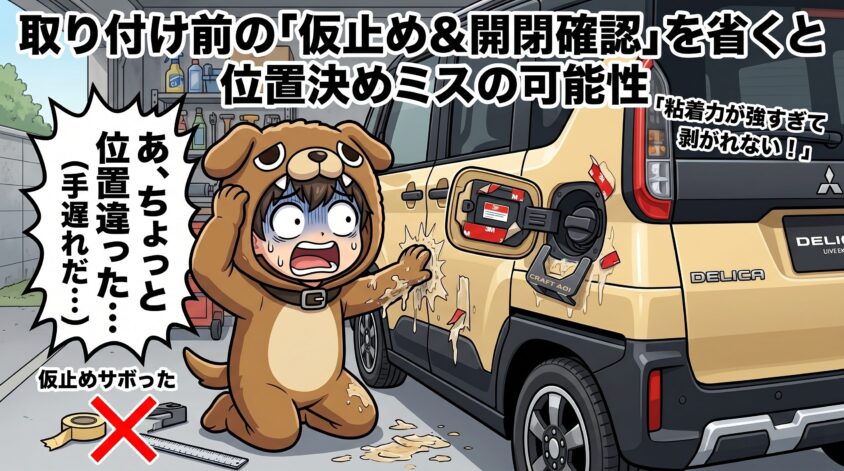 取り付け前の「仮止め＆開閉確認」を省くと位置決めミスの可能性