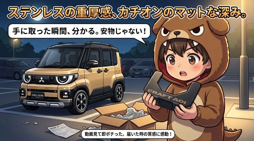 ステンレス特有のズシッとした重さと、カチオン塗装のマット質感