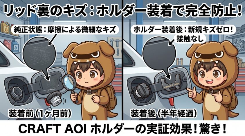 リッド裏のキズは1ヶ月で発生、装着後は新規ゼロ