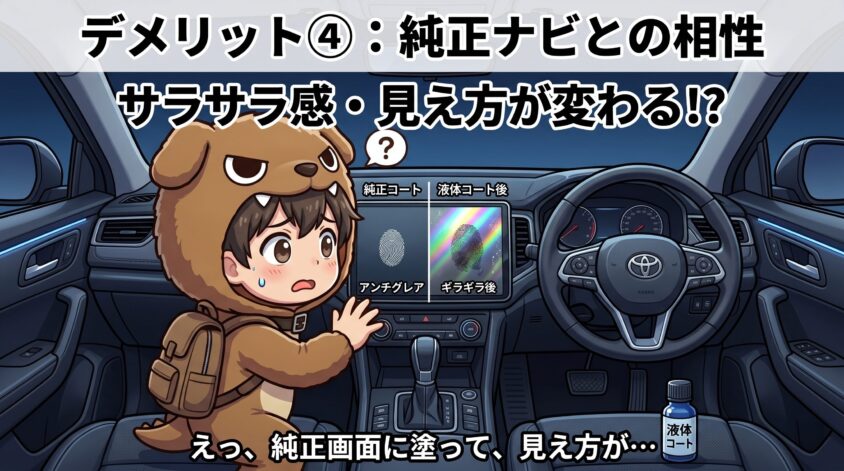 デメリット④：純正ナビのコート・タッチ感・反射との相性