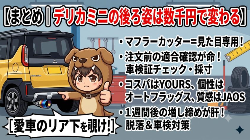 まとめ｜デリカミニの後ろ姿は数千円で変わる