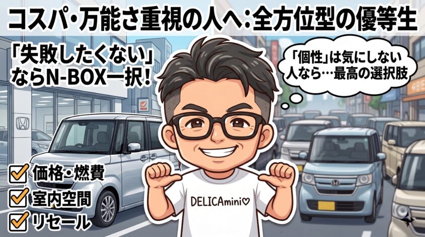 とにかくコスパ・万能さ重視の人→N-BOXがおすすめ