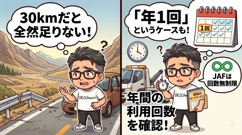 レッカー移動距離と利用回数制限を確認