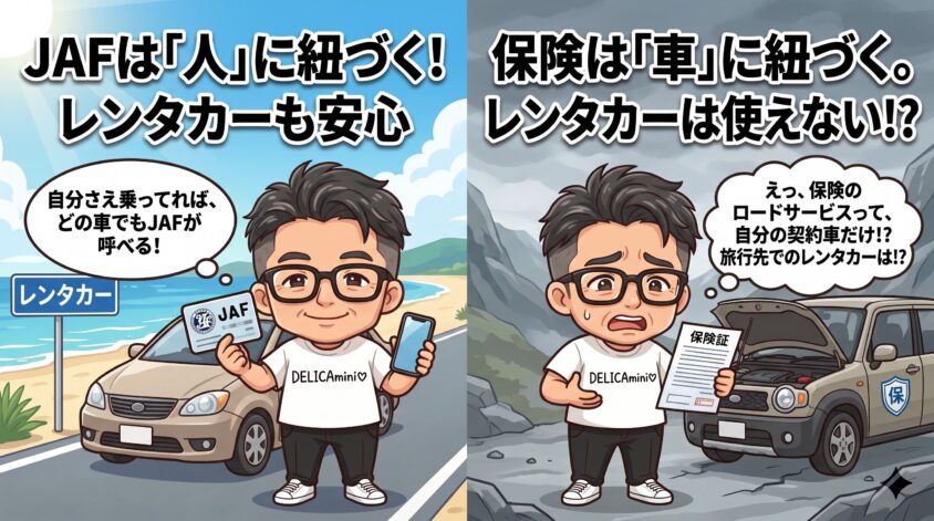 JAFは「人」に紐づく、保険は「車」に紐づく