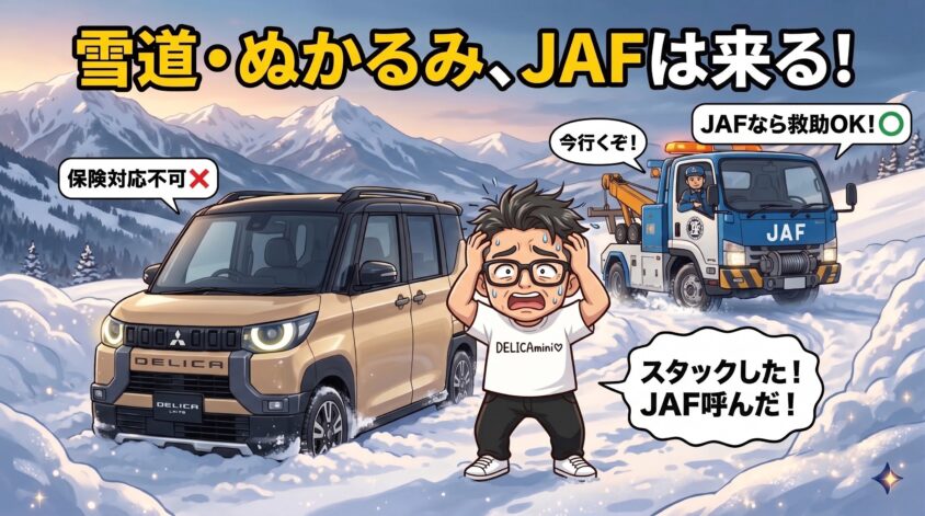違い②：雪道・ぬかるみ・自然災害にはJAFしか対応しない