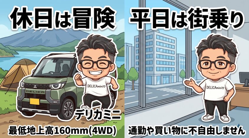 アウトドア・キャンプ・週末のドライブが好きな人→デリカミニがおすすめ