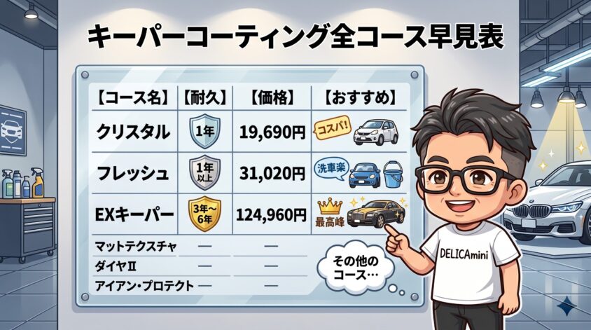 キーパーコーティング全コース早見表