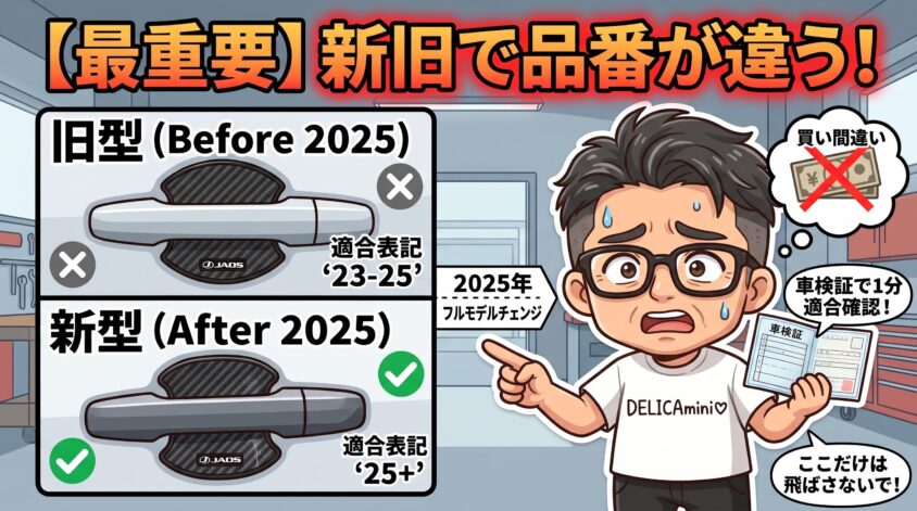 デリカミニは新旧で品番が違う