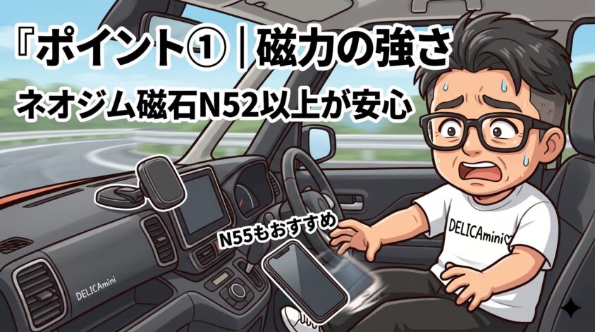 磁力の強さ（ネオジム磁石N52以上が安心）