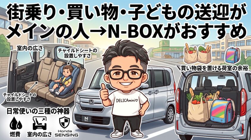 街乗り・買い物・子どもの送迎がメインの人→N-BOXがおすすめ