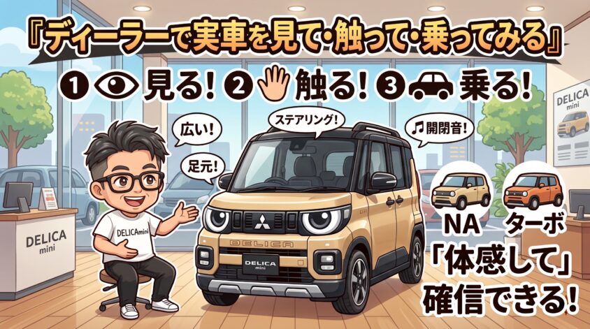 ディーラーで実車を見て・触って・乗ってみる