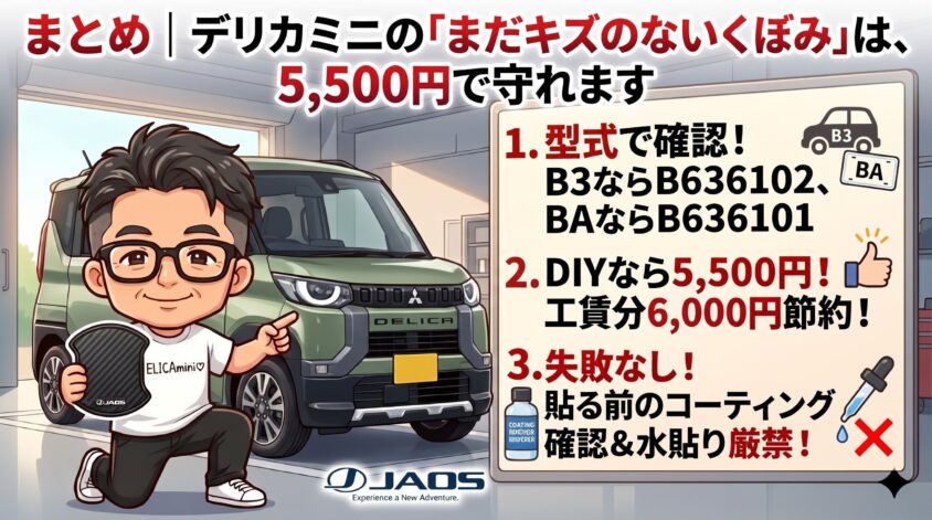 まとめ｜デリカミニの「まだキズのないくぼみ」は、5,500円で守れます