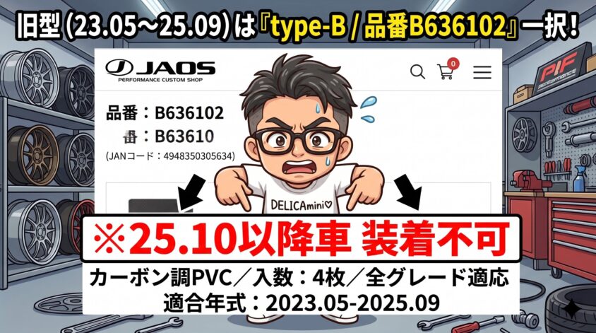 旧型（2023.05〜2025.09）は「type-B／品番B636102」