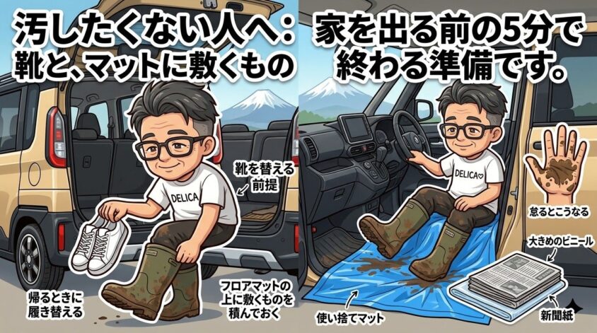 汚したくない人へ：靴と、マットに敷くもの