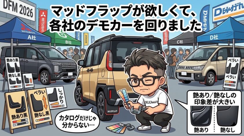 マッドフラップが欲しくて、各社のデモカーを回りました