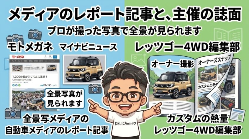 メディアのレポート記事と、主催の誌面