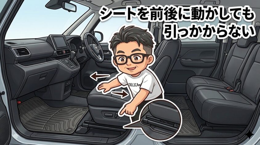 シートを前後に動かしても引っかからない