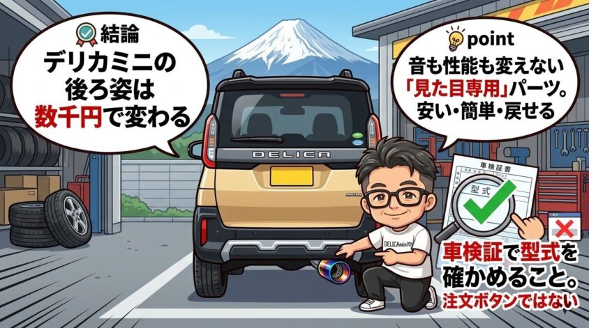 まとめ｜デリカミニの後ろ姿は数千円で変わる