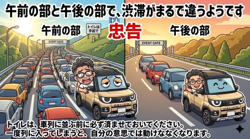 午前の部と午後の部で、渋滞がまるで違う