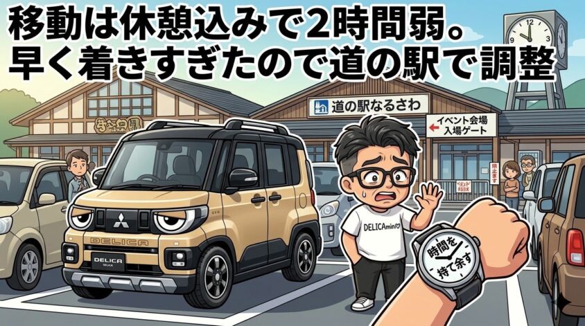 移動は休憩込みで2時間弱。早く着きすぎたので道の駅で調整